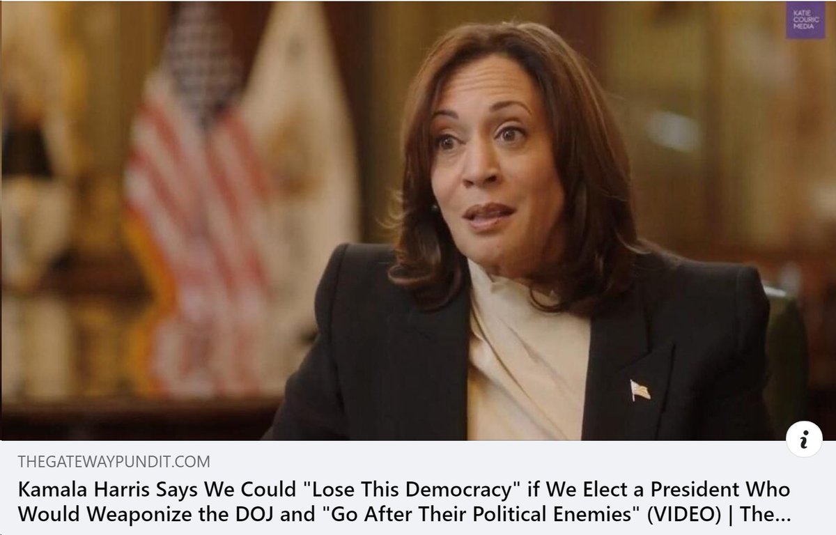 WeRAmerica2022's tweet photo. Projecting much, Kamala? #WeaponizingTheDOJ
#GoAfterPolicialEnemies - what the Democrat Party has been doing for years.
How can she say this with a straight face? Because democrat voters have the attention span of a one-day-fly? https://t.co/qdjsGv7AIq