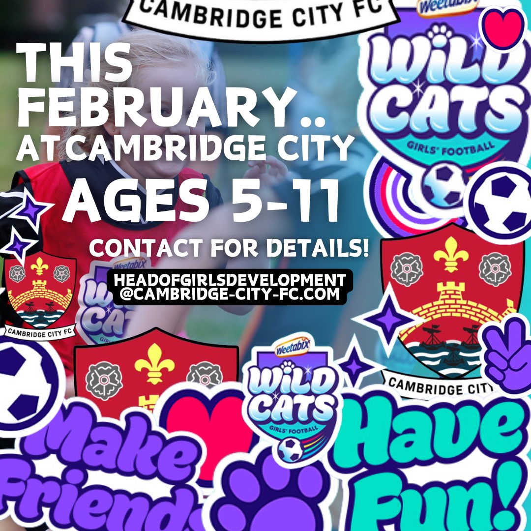 This February…

Cambridge City Women and Girls FC are excited to kickstart our Wildcats campaign for 2024! 

For further information and to register your interest, go ahead and do so via the link below! 

forms.gle/Pu727q5z2vwhCP…

<a href="/weetabix/">Weetabix</a> <a href="/U16City/">Cambridge City Women JPL Warriors</a> <a href="/CambridgeCityD1/">Cambridge City Women FC - Youth Development</a>