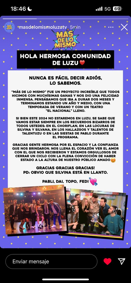 jonabentancor's tweet image. Cómo que este año Más de lo Mismo no estará en Luzu ??? Nico Occhiato no nos podes dejar sin el mejor programa de la tarde 😢🥺
#Luzu #MasDeLoMismo #occhiamin