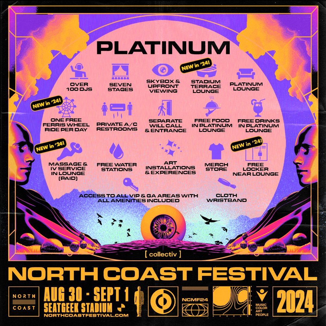 #NCMF2024 TICKET TYPES &amp; PERKS ARE HERE! Based on your feedback we’ve added perks to VIP &amp; Platinum like FREE ferris wheel rides, lockers, a new terrace lounge, and lots more! 🎡 Also introducing Diamond tickets, new for 2024! Swipe to next slides for details 👆🏼→

Start planning