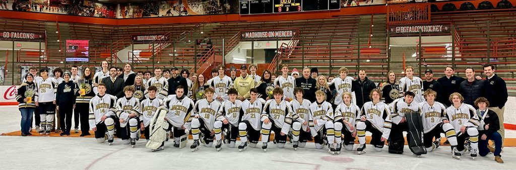 PburgHockey's tweet photo. Before tonight’s game we honored our graduating senior class. 

Thank you to the players and their parents for the years of hard work and dedication to our school 🐝 

@PburgAthletics https://t.co/mqUi1DqVW5