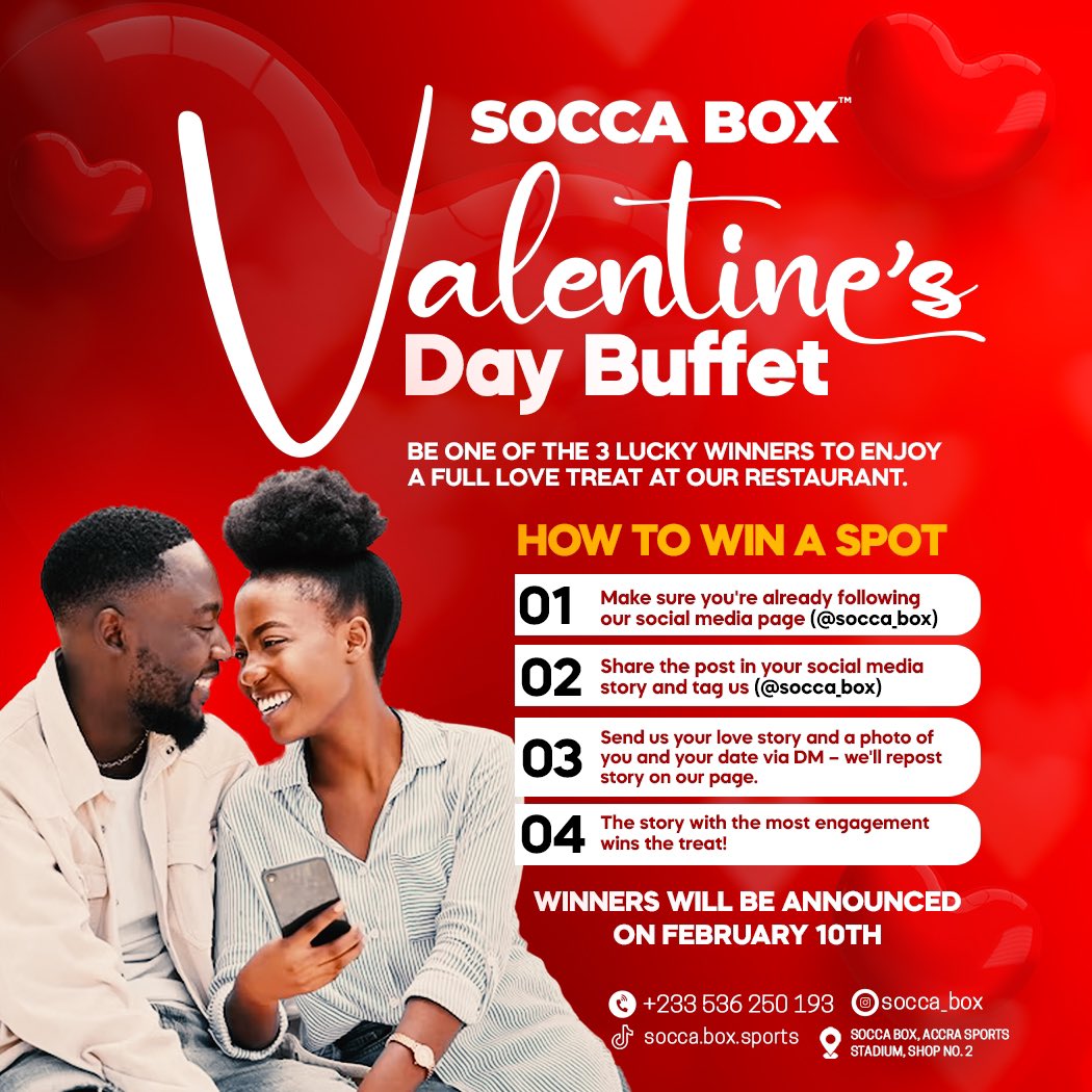 socca_box's tweet photo. Valentine day is getting closer , checkout some amazing deals we have for you . #soccabox #Boxoflove #valsdaysocca #SoccaboxBoxoflove #Sportsbar #Accrasportsstadium #shareyourstory #beer https://t.co/AS7hXNCgWQ