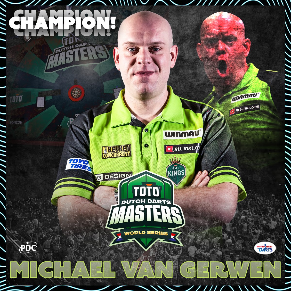 OfficialPDC's tweet image. VAN GERWEN DELIVERS IN DEN BOSCH!🏆

WHAT. A. MATCH! 🍿

Michael van Gerwen is the 2024 TOTO Dutch Darts Masters champion!

The Dutch number one defies a staggering 106 average from Luke Littler to run out an 8-6 winner in an epic encounter!