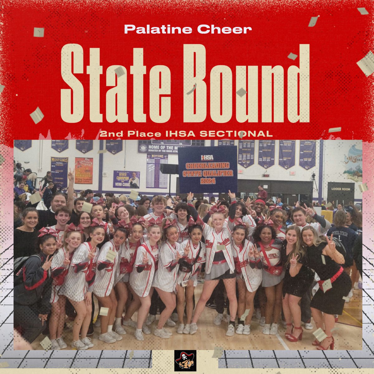 Congratulations to Coach Surell and the PHS Cheer team taking second place at the IHSA Sectional Competition this afternoon. The PIRATES are STATEBOUND! GO PIRATES!!