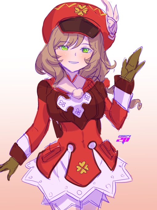 #一番目にリプ来たキャラに二番目にリプ来たキャラの服を着せる原神のリサさんにクレーさん服 