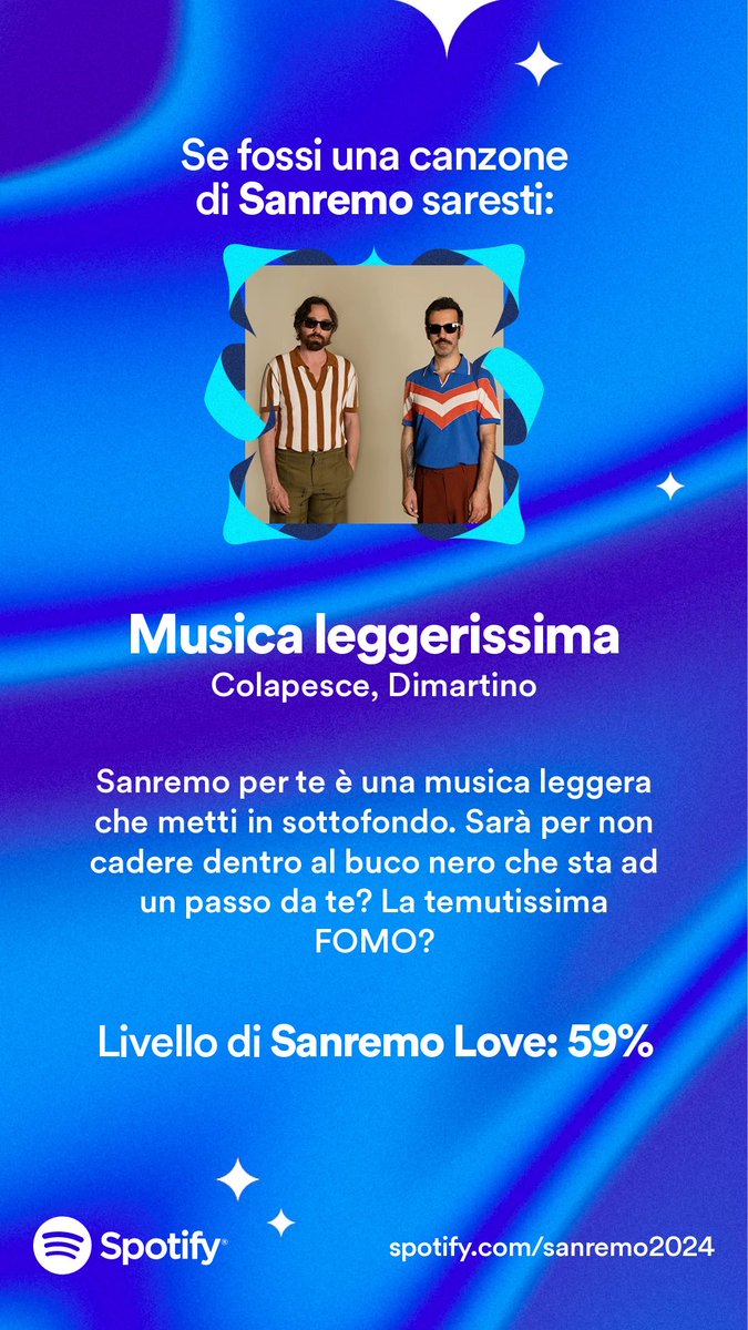 Dove andiamo? Da dove veniamo? Che canzone di Sanremo siamo? La risposta a una di queste domande si trova nel nostro fantastico quiz!  open.spotify.com/presents/sanre…