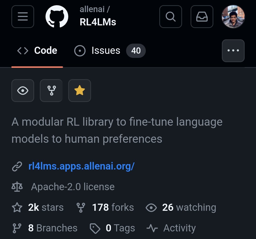 rajammanabrolu's tweet photo. Only a year ago that our paper on when and how to use RL in NLP was accepted to ICLR-23. We're now at 100 citations and 2k GitHub stars!

Less about numbers and just how excited I am that so many people are working on RL for NLP! Only a few years ago this was unimaginable! https://t.co/4cvZKWaN7Q