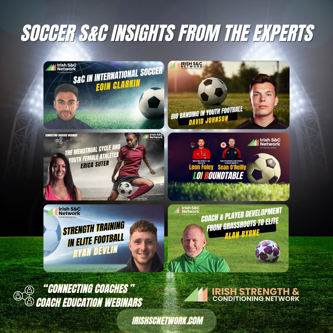 Coaching the Beautiful Game! 🧠⚽️🎨🌐 Here are 6 cracking Soccer focused ISCN webinars that can help you as a coach to level up your sessions. 💡 #IrishSC #coacheducation #soccer #athleticdevelopment #conditioning #strengthandconditioningcoach #sportscience #grassroots #elite