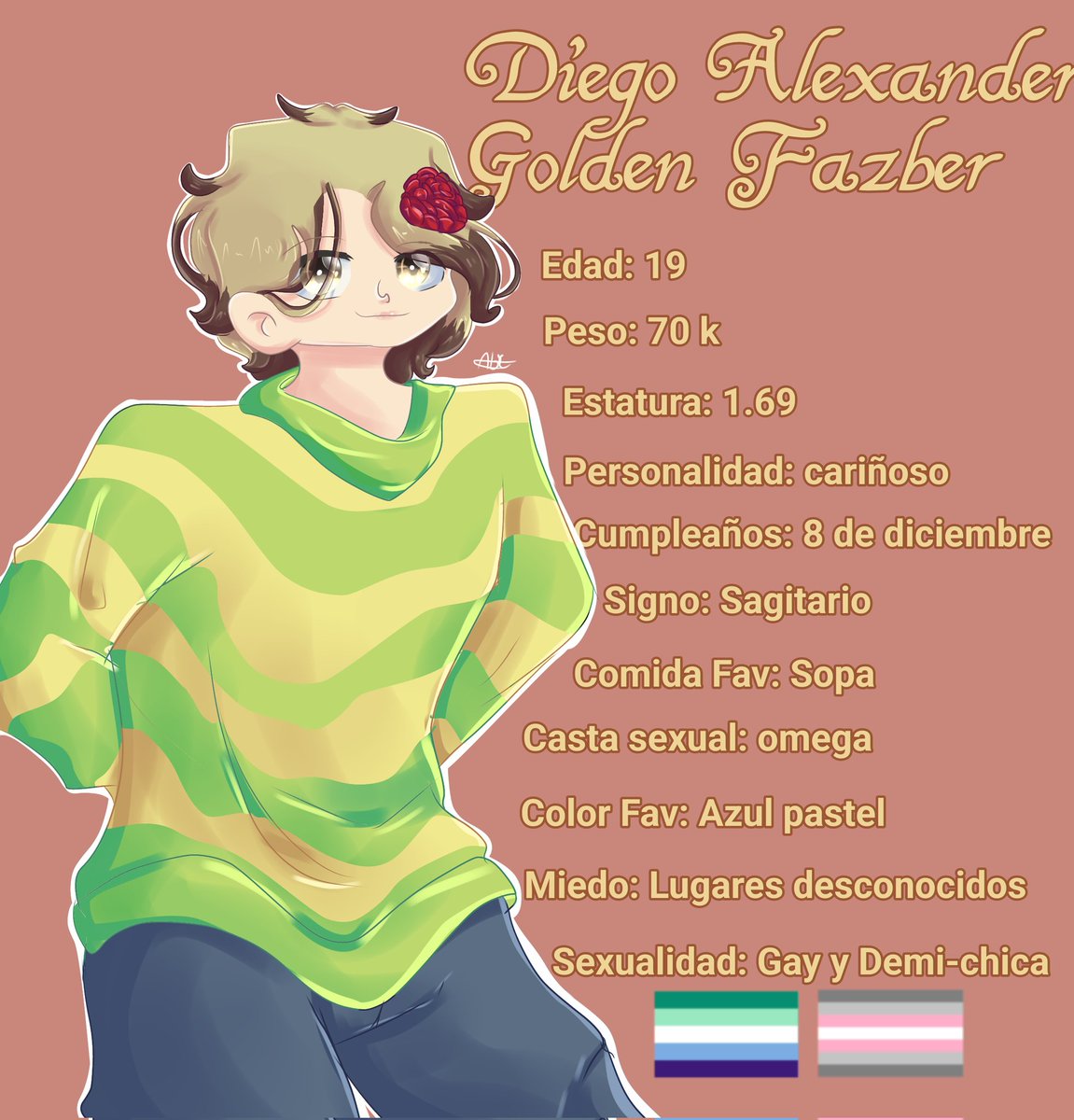 AbiyZamu's tweet photo. 💜: Les traemos la ficha del Hijo Mayor de la pareja de osos!
Dato curioso, Diego no es que haya nacido con ambos colores de pelo, lo que pasa es que Golden se los pinto para que sea algo "único"
#FNAFHS #FHS #Fnafhsgf #Fhsgf #Golddy #GoldenxFreddy https://t.co/5Z7HlggunC