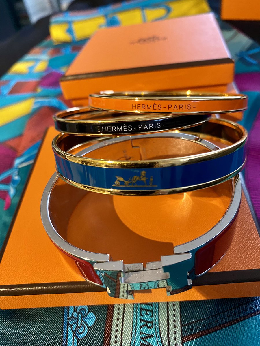 cookiegigan's tweet photo. I’ve been working on my stack and by stack I mean my Hermes stack of bangles. I purchased the orange one my 4th bangle at the new Hermes store at @AventuraMall. #hermesbangle  #hermes #aventuramall #floridavacation https://t.co/KLu4gAWPTP