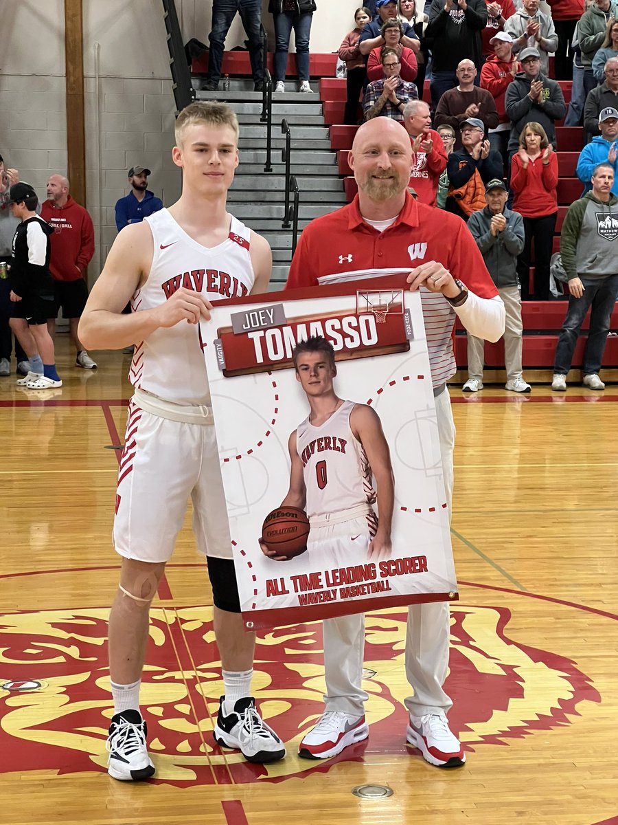 Celebrating Joey becoming all time leading scorer in Waverly history.  Congrats Joey!