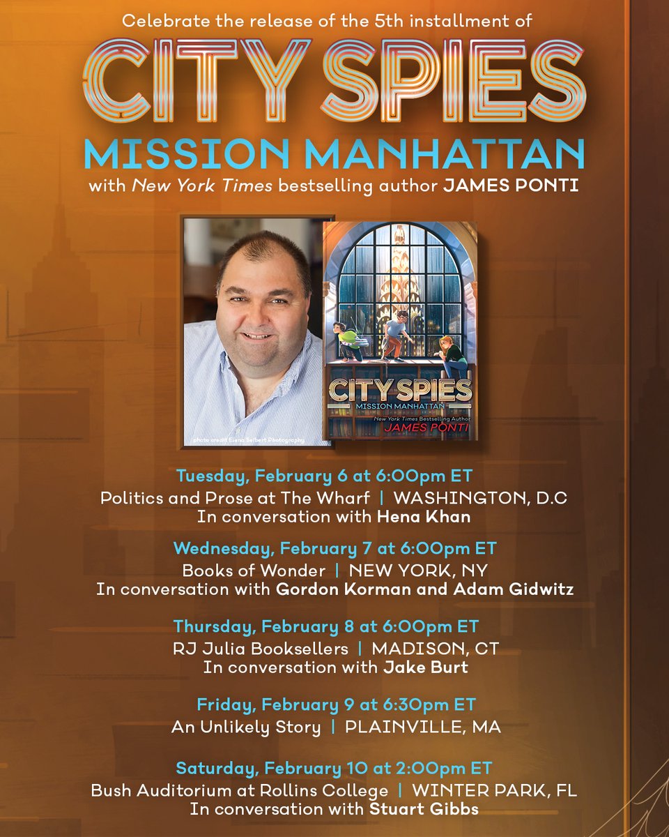 James Ponti (@jamesponti) on Twitter photo Great bookstores - check. Hilarious authors - check. All that's missing is you. I hope you'll stop by and celebrate the release of Mission Manhattan. Find out more at linktr.ee/jamesPontiBooks
<a href="/rjjulia/">RJ Julia Booksellers</a> <a href="/unlikelybkstore/">An Unlikely Story</a> <a href="/BooksofWonder/">Books of Wonder</a> <a href="/PoliticsProse/">Politics and Prose</a> <a href="/WritersBlockWP/">Writer’s Block Bookstore</a> Great bookstores - check. Hilarious authors - check. All that's missing is you. I hope you'll stop by and celebrate the release of Mission Manhattan. Find out more at linktr.ee/jamesPontiBooks
<a href="/rjjulia/">RJ Julia Booksellers</a> <a href="/unlikelybkstore/">An Unlikely Story</a> <a href="/BooksofWonder/">Books of Wonder</a> <a href="/PoliticsProse/">Politics and Prose</a> <a href="/WritersBlockWP/">Writer’s Block Bookstore</a>
