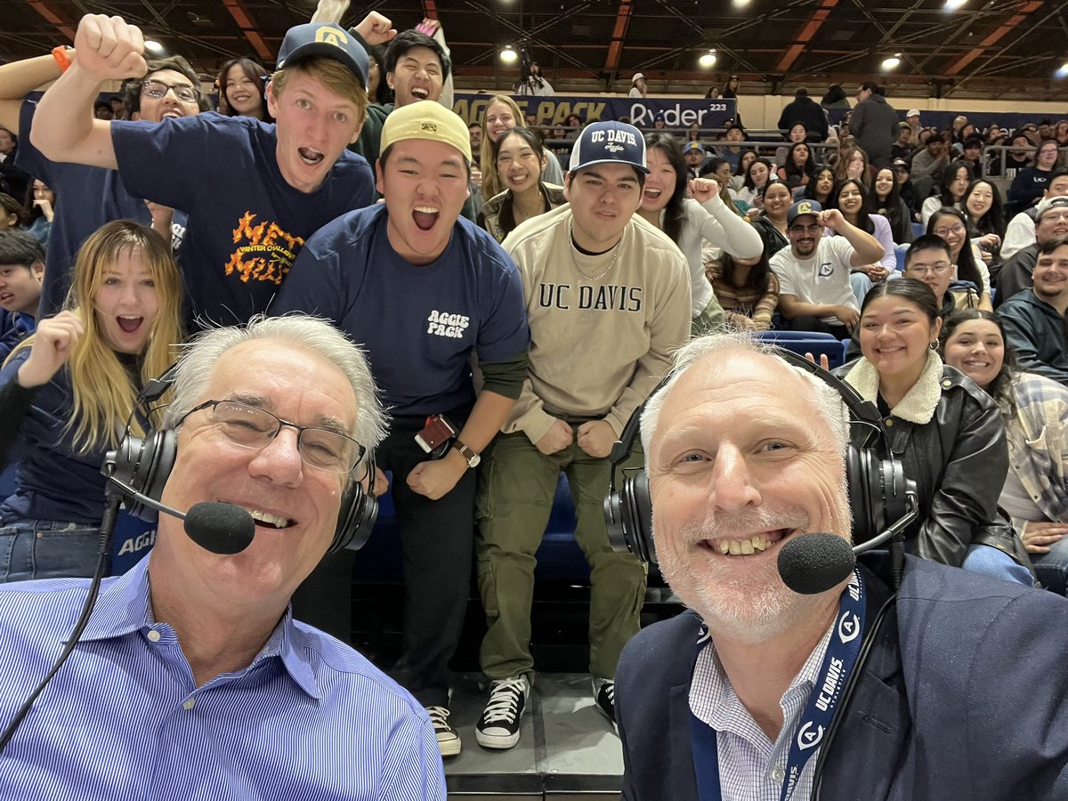 Great to have the Aggie Pack in full force rooting on @ucdavismbb vs UC SanDiego with 1st place on the line in @BigWestSports Watch Coach Bob Williams and me @espn #GoAgs