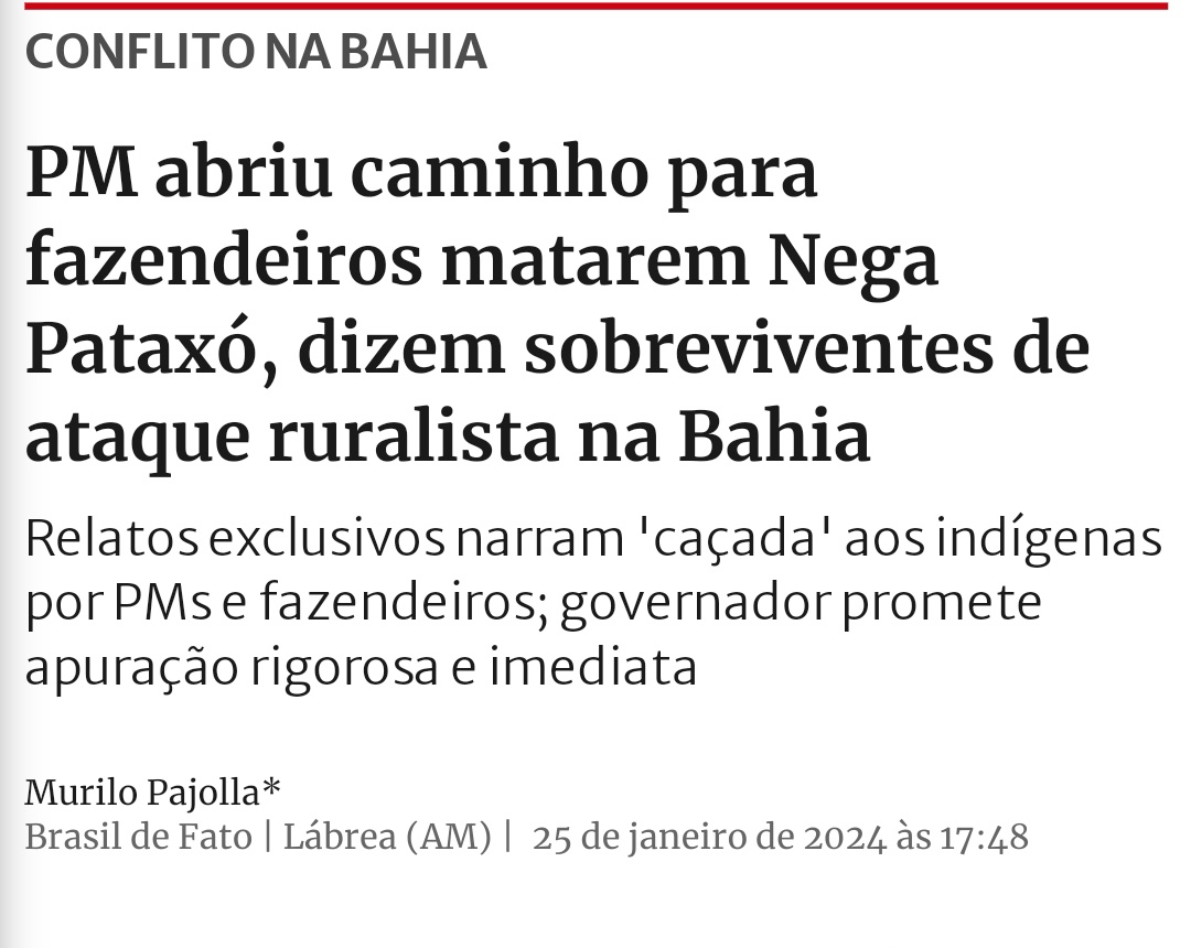 clarissechase's tweet photo. já tinha falado sobre isso quando estourou mas, infelizmente, ninguém deu apoio e eu provavelmente apaguei o post irritada. fazendeiros estão atacando o povo pataxó hã hã hãe com apoio da polícia e a justiça não acontece. dêem rt e subam a #JusticaPataxoHahahae https://t.co/Ese52pFKEv