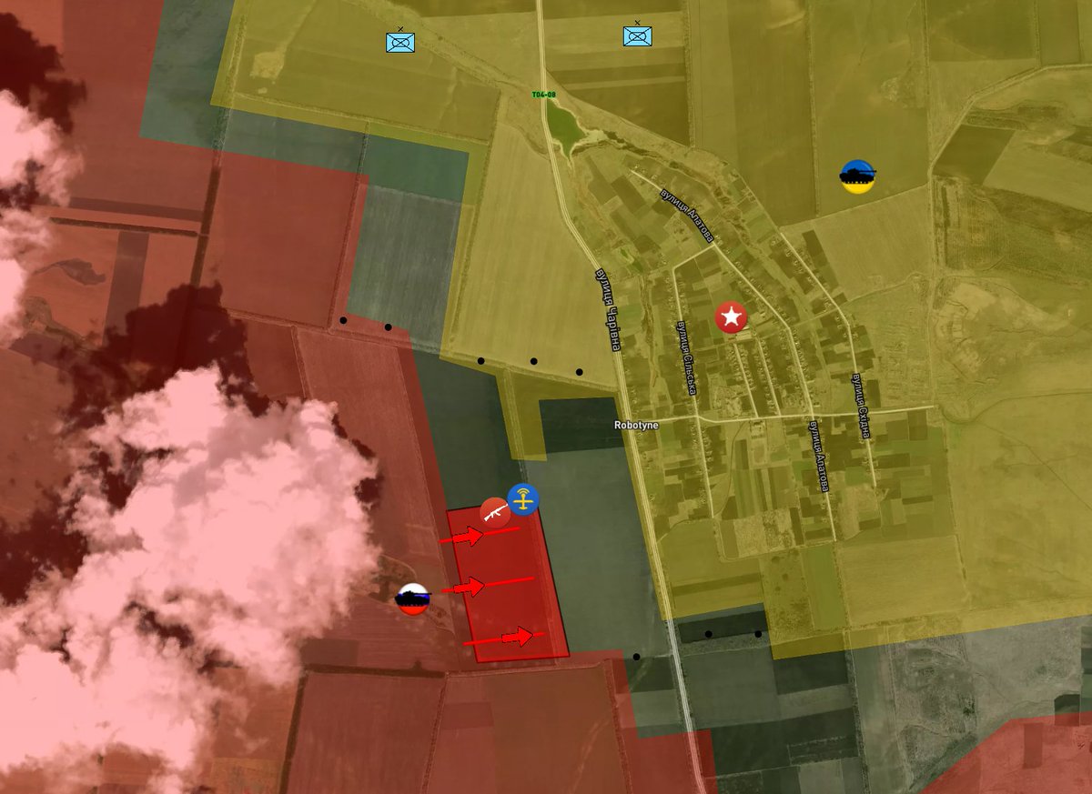 MilitarySummary's tweet image. #UkraineRussiaWar #Robotyne
The latest published geolocations confirm the further advance of the Russian Armed Forces towards #Robotyne. The next attack is the beginning of the battle for the village itself.