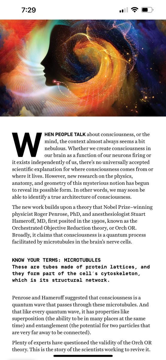 This is really interesting. New research is expanding on Penrose &amp; Hameroff’s work and it makes a lot of sense. The article by Susan Lahey is in <a href="/PopMech/">Popular Mechanics</a>   One day…. 🧐🤓