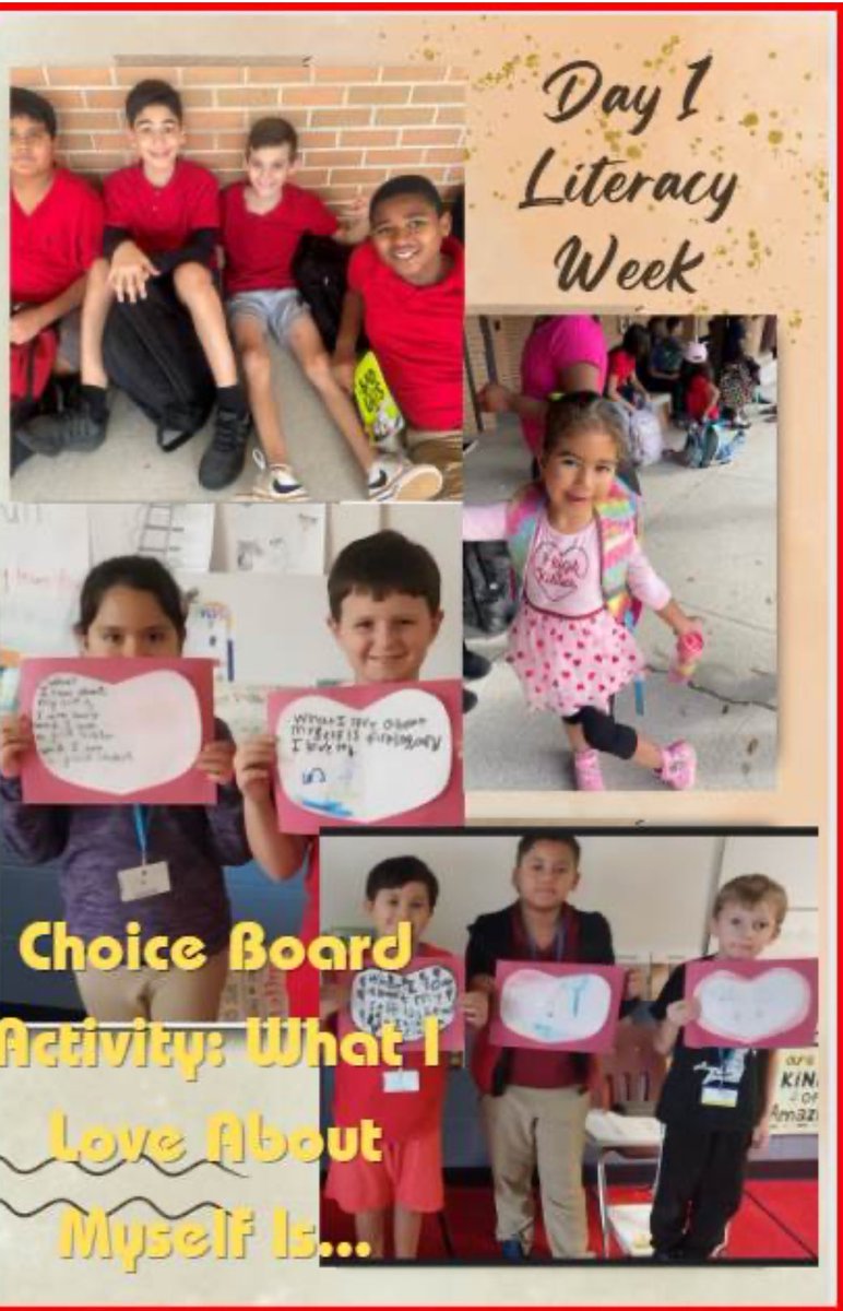 Celebrate Literacy Week!
Believe in YOUR “Shelf”📚
Day 1: You Should Love “Yourshelf” Wear Red or Pink! ❤️💞❤️‍🩹
And Choice Board Writing Activity: What I Love About Myself!” <a href="/LelyLionsRoar/">Lely Elementary</a> <a href="/AmyDani40893214/">Amy Daniels</a>