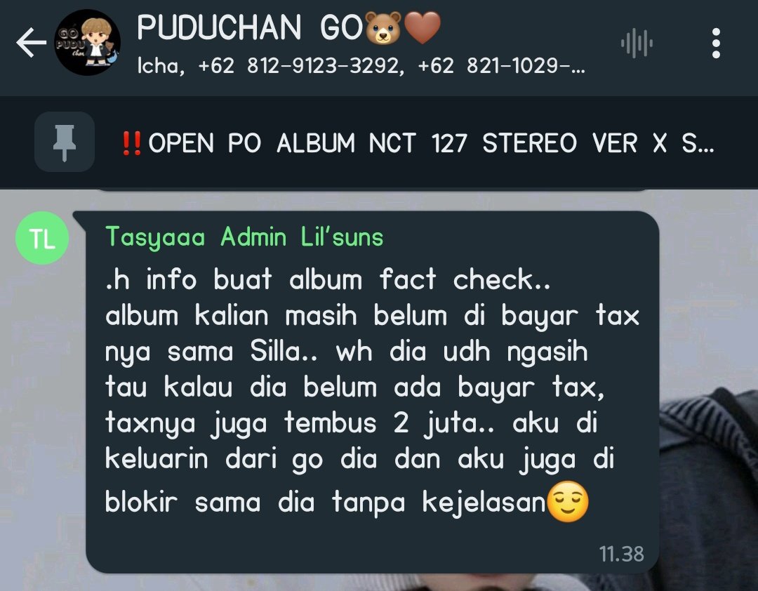 Niki_Yama2211's tweet photo. HELP SHARE AND RT ‼️

Scammer atas nama Silla
Wa : 082116169517
(Masih dalam proses pencarian) 

Oknum dalam kasus:
- Tunggakan tax album Fact Check NCT 127 (total sekitar 2jt) 
- Sharing Steampunk
- Keychain fanmade
dan barang lain yang di open PO sama dia https://t.co/bZJXC7phpk