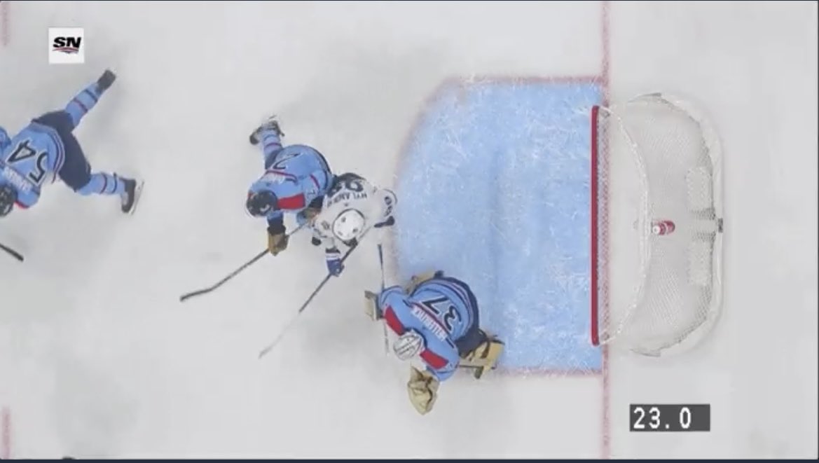 dylan_wright7's tweet photo. @MikeMcKenna56 Hey Mike, here’s a screen shot before he gets hit into the goalie. Are you dumb or an idiot? https://t.co/IYno8wlBSU
