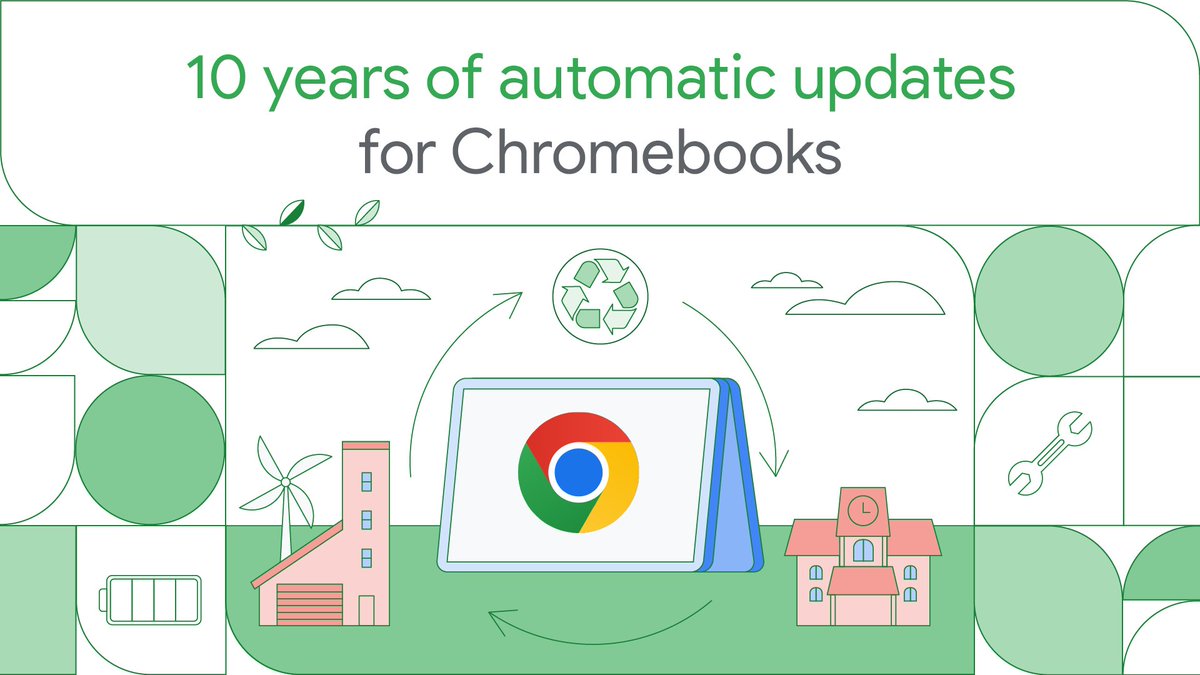 Experience the new standard of support for your #Chromebook. We're excited to announce that all models will receive automatic updates for a full decade — that's 10 years of innovation & security! Stay ahead w/ our commitment to sustainable tech: goo.gle/498PEom #Bett2024
