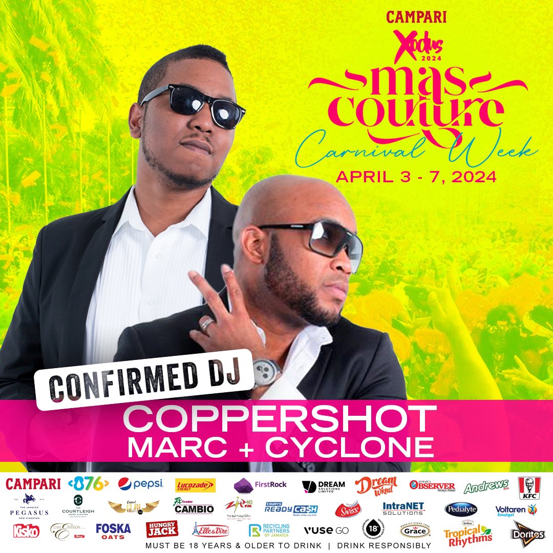 🚨 SOUND ALERT! 🚨 

Get ready to fete like never before at Xodus Carnival Week! ✨

We’re thrilled to announce that <a href="/COPPERSHOTMUSIC/">Coppershot</a> is CONFIRMED 🎧! 

📆April 3-7, 2024! 

See you there! 🙌🏽

#FeteIsLife 
#XodusCarnival
#Xodus
#XodusJamaica
#XodusMasCouture
#XodusCarnival2024