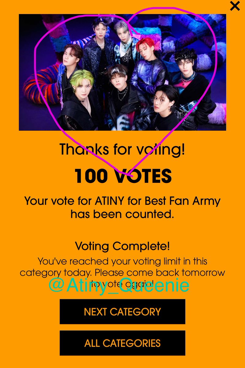 I hope yall are still voting every day! It’s POWER HOUR LETS GOOOO ATINY ❤️‍🔥❤️‍🔥❤️‍🔥 #iHeartAwards #BestFanArmy #iHeartRadio #ATEEZ #ATINY