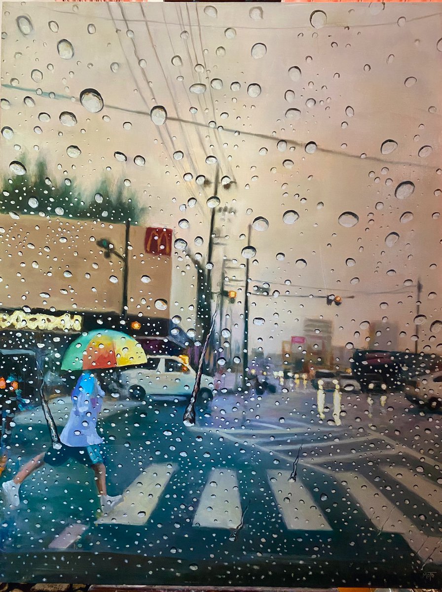 「『 帰路につく ー土砂降りー 』油彩、F80号キャンバス2022年制作#油絵 #」|モトジママサユキのイラスト