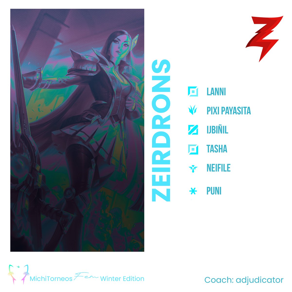 MichiTorneos's tweet photo. Un nuevo equipo surge, ¿serán capaces de llevarse la victoria? Ojos bien abiertos, porque @zeirdrons está dentro de MichiTorneos ¡Bienvenidas! 

💥 @NiaNyah_uwu 
💥 @eminatr1x 
💥 @16alod 
💥 @NatashaAeby 
💥 @floemina 
💥 @millyiwi https://t.co/vNjfvjvPYW