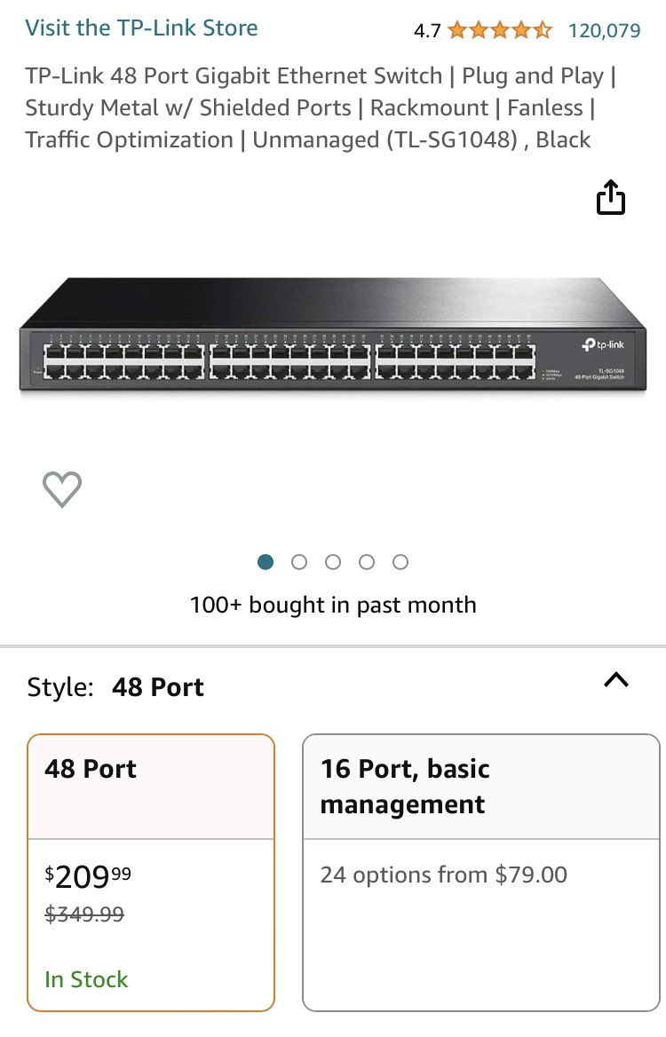 Alright for you guys that need a bigger switch.  Here’s a 48 port gigabit unmanaged switch for $209 

amzn.to/49cWAkG