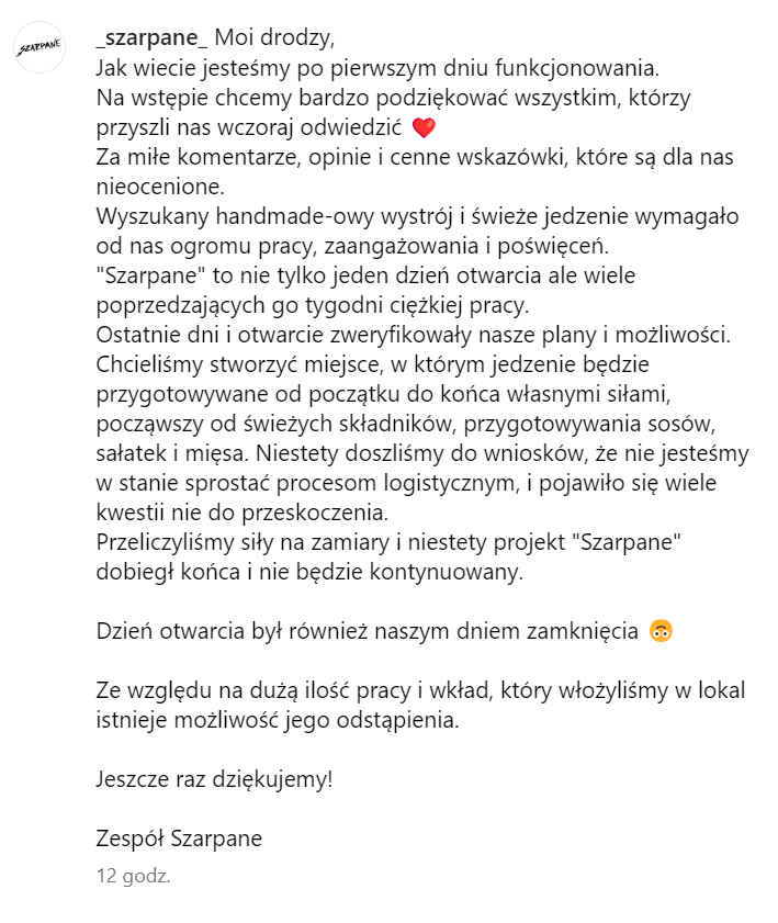 W Bydgosczy tymczasem knajpa zamknęła sie po 1 (słownie: jednym) dniu działalności (który był dniem wielkiego otwarcia), to chyba jakiś rekord świata... CC <a href="/jakubtepper/">Jakub Tepper 🇯🇵✈️🎮🍙🍛</a>