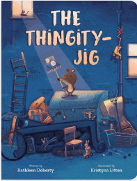 This book is SO much fun! Bear is determined to get the thingity-jig, a couch in the town garbage, to his home, the woods. He runs back to the forest to wake up the other animals for help, but they want to stay in bed. He channels his inner Rube Goldberg to drag the couch 1/3