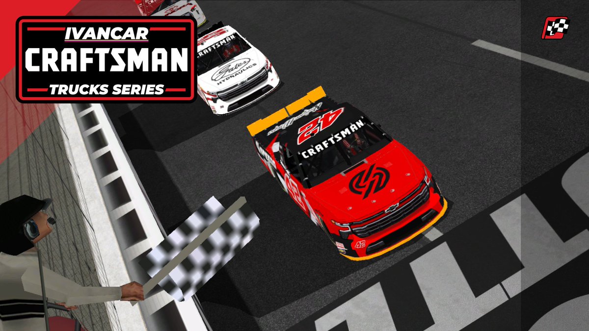 IVANCARMock's tweet photo. #NCLottery200 - RESULTS

He needed a PERFECT race including a win if he wanted to enter the #ITSPlayoffs and he just did that, @TomiiDalmazzo wins the regular-season finale at Charlotte!

@IvanCastroGTR 2nd, @PeytonTullock17 3rd, @RealGalactic2 4th &amp; @SpinoExx 5th

#IVANCARTrucks https://t.co/wtXjdbrz75
