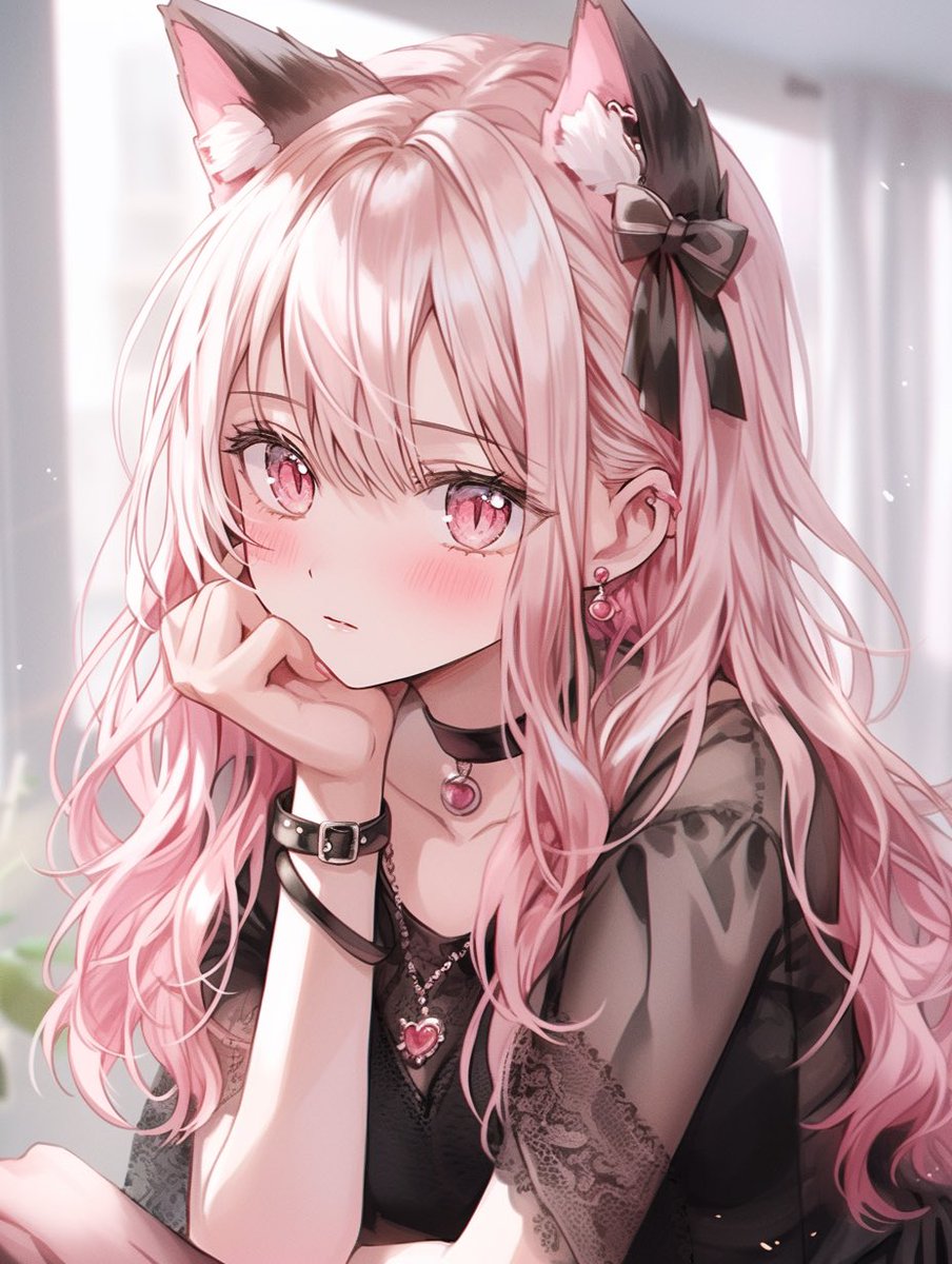 猫耳美少女のイラストをAIで作りました🩷🖤🐈‍⬛アイコンやヘッダーに