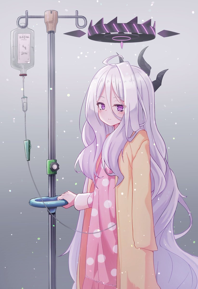 hina (blue archive) 1girl long hair solo pajamas horns purple eyes halo  illustration images