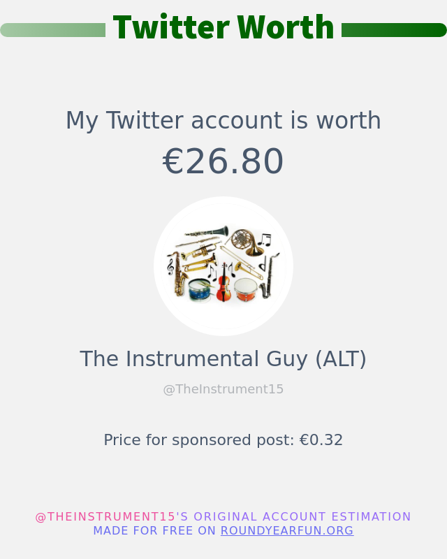 TheInstrument15's tweet photo. Mi valor en Twitter es de: €26.80

➡️ https://t.co/D7HR7uraZN https://t.co/byjbrkATs3