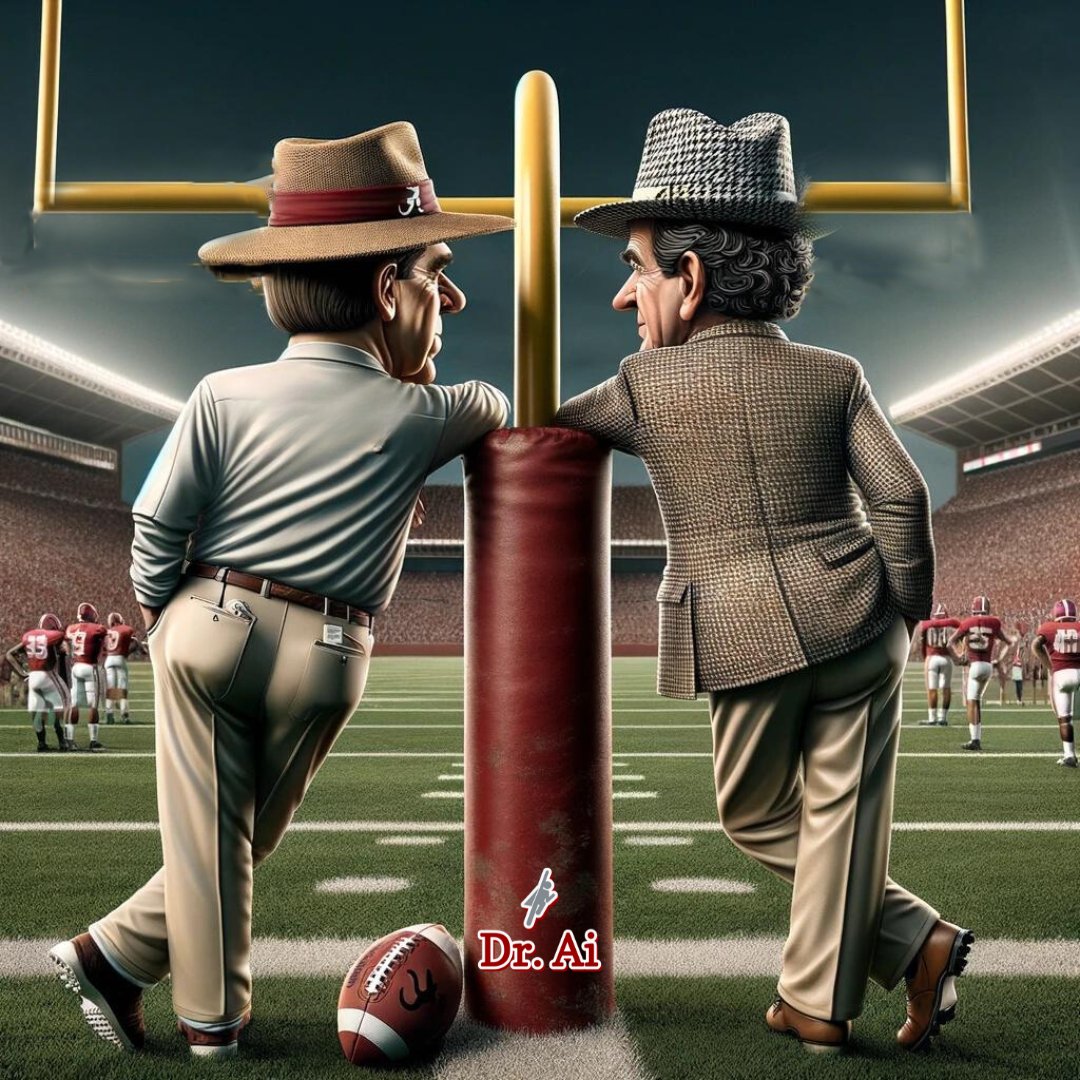 DrSlotsDrip's tweet image. 🏈 "Legends at Rest, but Never Off Duty" 🏈

In a rare, quiet moment on the field, legends Nick Saban and Bear Bryant lean on the goal post, reflecting on the game's past and future. Two eras of unparalleled excellence in Alabama football, united in a single, powerful image.…