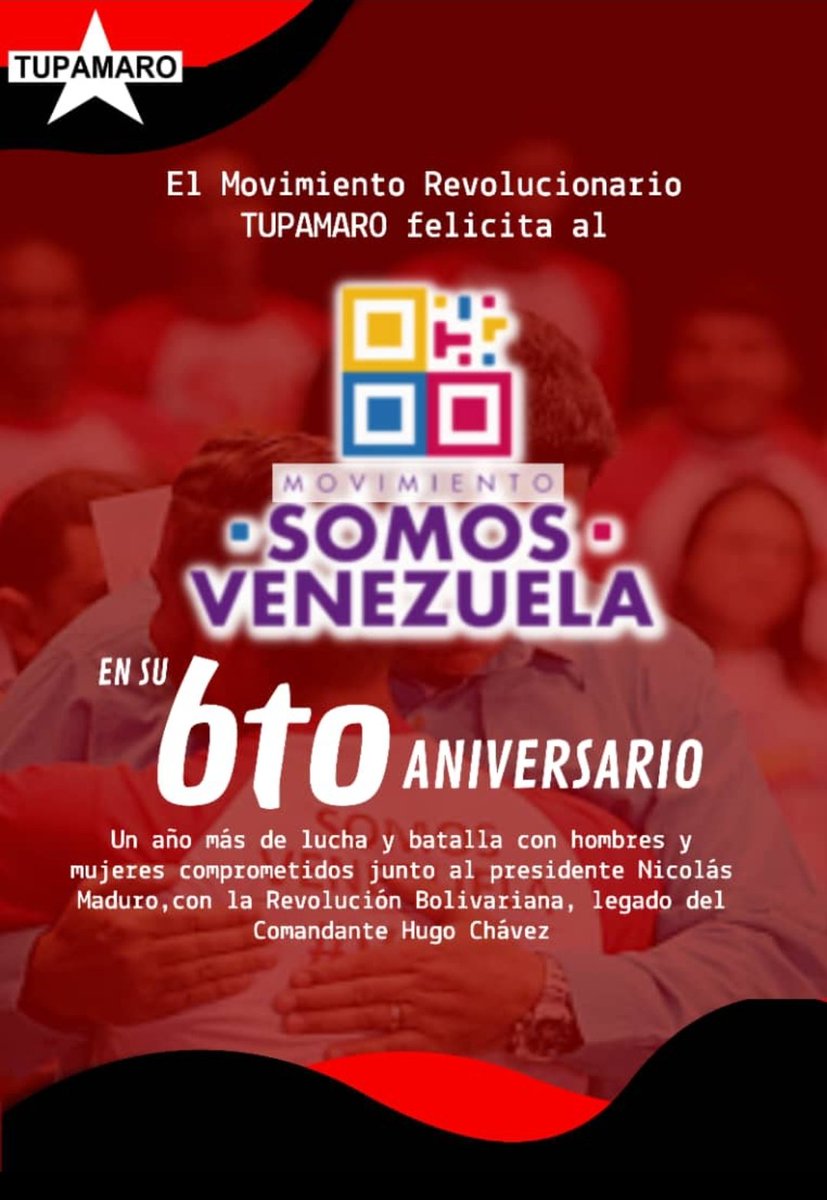 portuguesamrt2's tweet photo. Nuestra Organización Política felicita a nuestros camaradas del Partido Somos Venezuela en su #6to aniversario de lucha social al lado de nuestro Pueblo.
@NicolasMaduro
#JusticiaYVerdad https://t.co/ELnfGmFh0O
