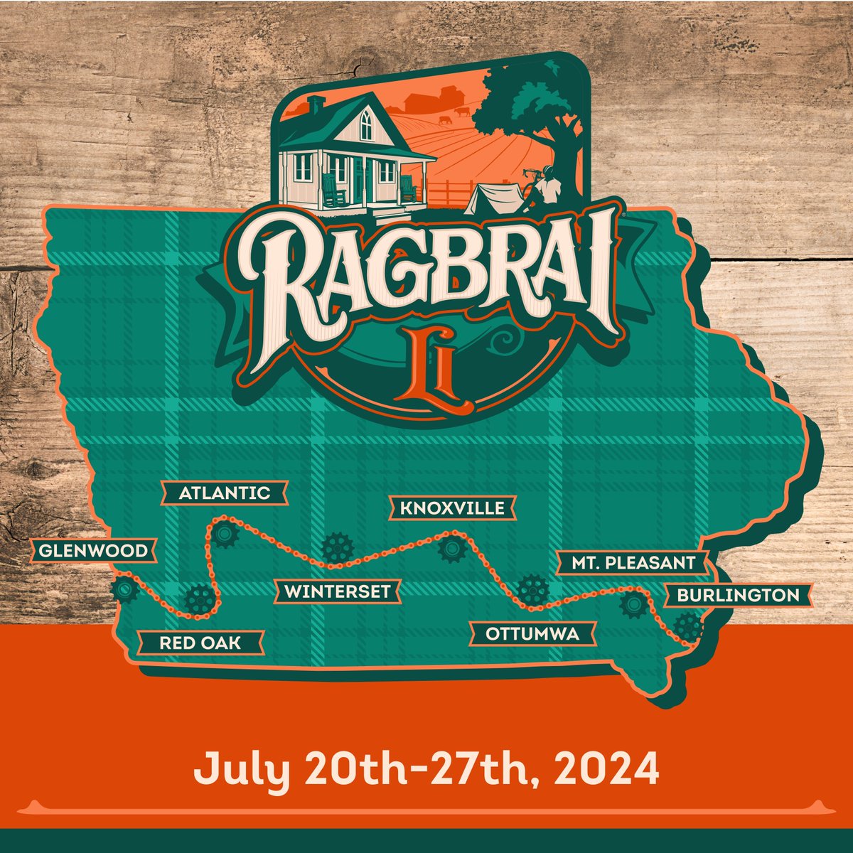 Glenwood, Red Oak, Atlantic, Winterset, Knoxville, Ottumwa, Mt. Pleasant, and Burlington - your RAGBRAI 2024 route! This will be our eighth shortest route but hilliest ever RAGBRAI, 434 miles and 18,741 feet of climb. Join us: ragbrai.com/ragbrai-li-reg…