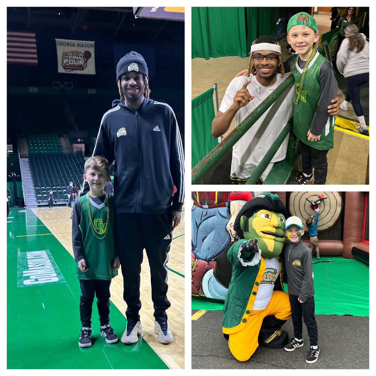 Took my son back to <a href="/MasonMBB/">George Mason Men's Basketball</a> homecoming again to see his favorite player <a href="/ronnypolite/">ronny</a>. He went out of his way to say hi before the game and brought him out onto the court after the game for a picture. He is the best role model and just a good guy. Thanks Ronny!