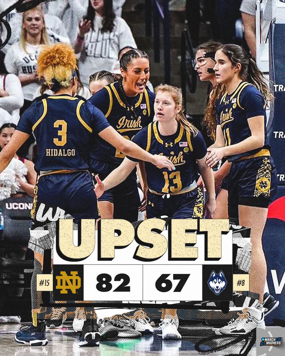 MarchMadnessWBB's tweet photo. THE IRISH GET THE UPSET🚨

No. 15 @ndwbb adds another win to their record, after defeating No. 8 UConn tonight ‼️

#NCAAWBB https://t.co/gW909rIdpO