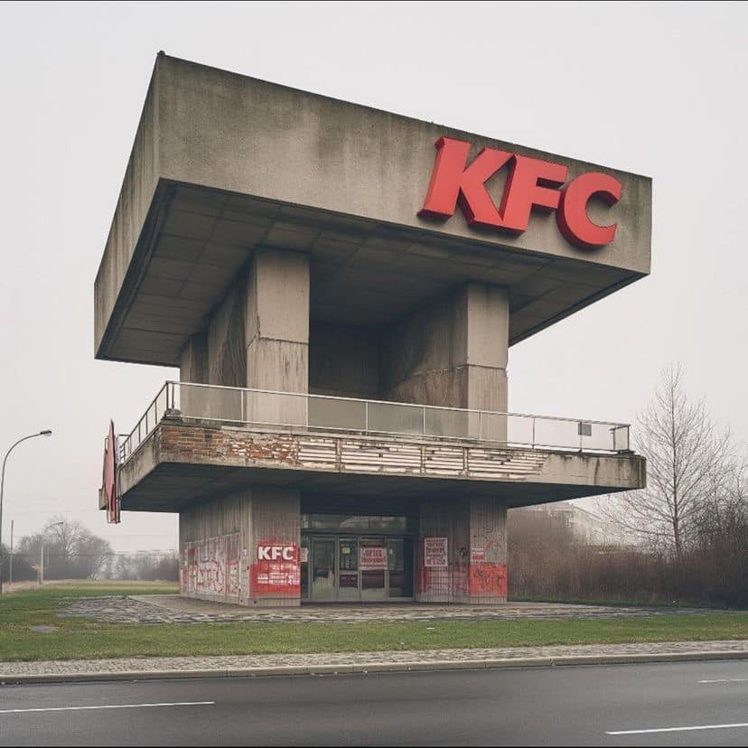 bainard's tweet image. okay fine I&apos;LL post the brutalist kfc