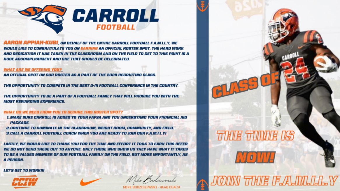 Fortunate to have received another offer to compete this time Carroll U
<a href="/Loyola_FB/">Loyola Academy Football</a>