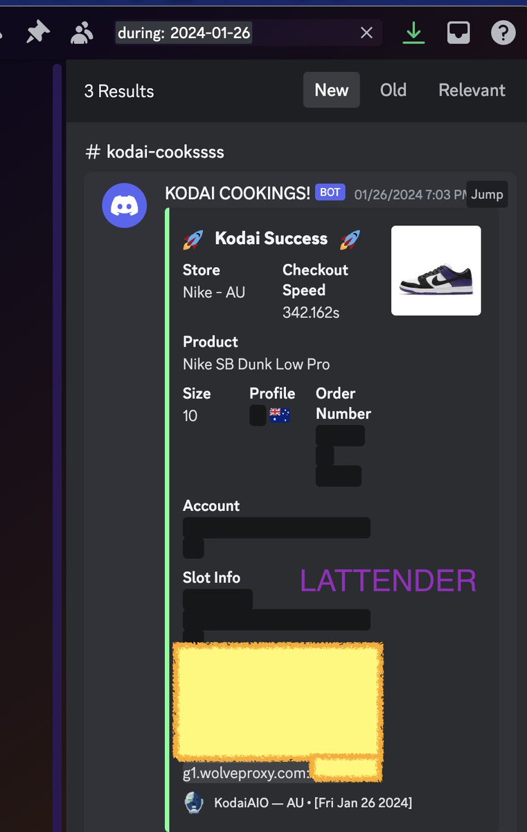 BIG THANKS TO : Bot : @KodaiAIO Proxies : @WolvesProxy CG : @SparklesNotify