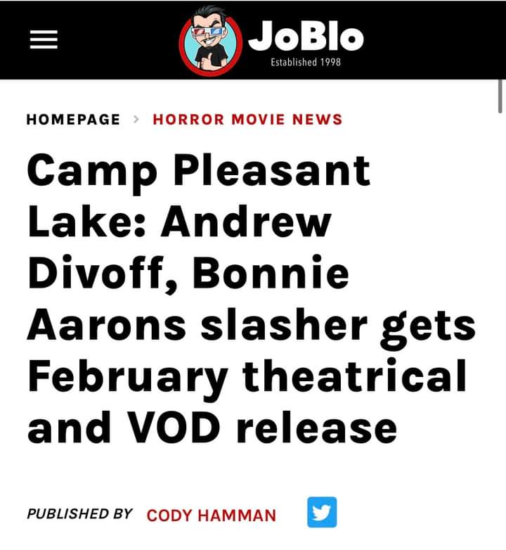 DavidPerry88's tweet image. The news gets even more epic.
Shout outs to @BDisgusting @DEADLINE @joblocom @YahooEnt &amp;amp; @Collider 

See Camp Pleasant Lake in cinemas and VOD February 27th. 

#HorrorCommunity #HorrorMovies 
#CampPleasantLakemovie