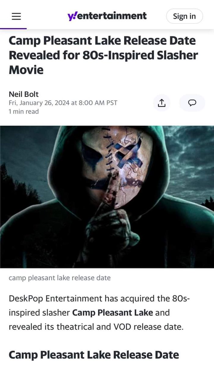 The news gets even more epic.
Shout outs to <a href="/BDisgusting/">Bloody Disgusting</a> <a href="/DEADLINE/">Deadline</a> <a href="/joblocom/">JoBlo.com</a> <a href="/YahooEnt/">Yahoo Entertainment</a> &amp; <a href="/Collider/">Collider</a> 

See Camp Pleasant Lake in cinemas and VOD February 27th. 

#HorrorCommunity #HorrorMovies 
#CampPleasantLakemovie