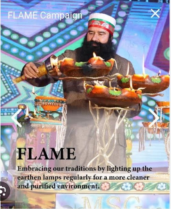 pawanba96332506's tweet photo. Our body and mind also remain healthy in pure environment, hence Ram Rahim Ji started #FLAME🪔 campaign under which followers of Dera Sacha Sauda light ghee or oil lamps every morning and evening which eliminates the bacteria present in the environment #LightUpDiya https://t.co/aovURV4m64