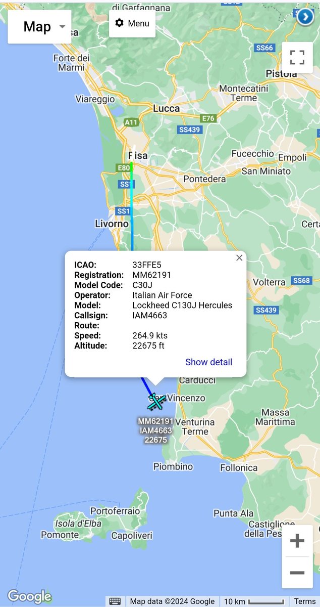 scan_sky's tweet photo. Italian Air Force ๐ฎ๐น - C-130J Hercules - #MM62191 - #IAM4663
Departed From #Pisa, #Italy ๐ฎ๐น & Routing To El Arish Airport, #Egypt ๐ช๐ฌ
Possibly Part Of The Transport Operation To Treat #Palestinian Children & Their Families From The #Gaza Strip At Hospitals In #Italy ๐ฎ๐น https://t.co/EWu1YsN5fM