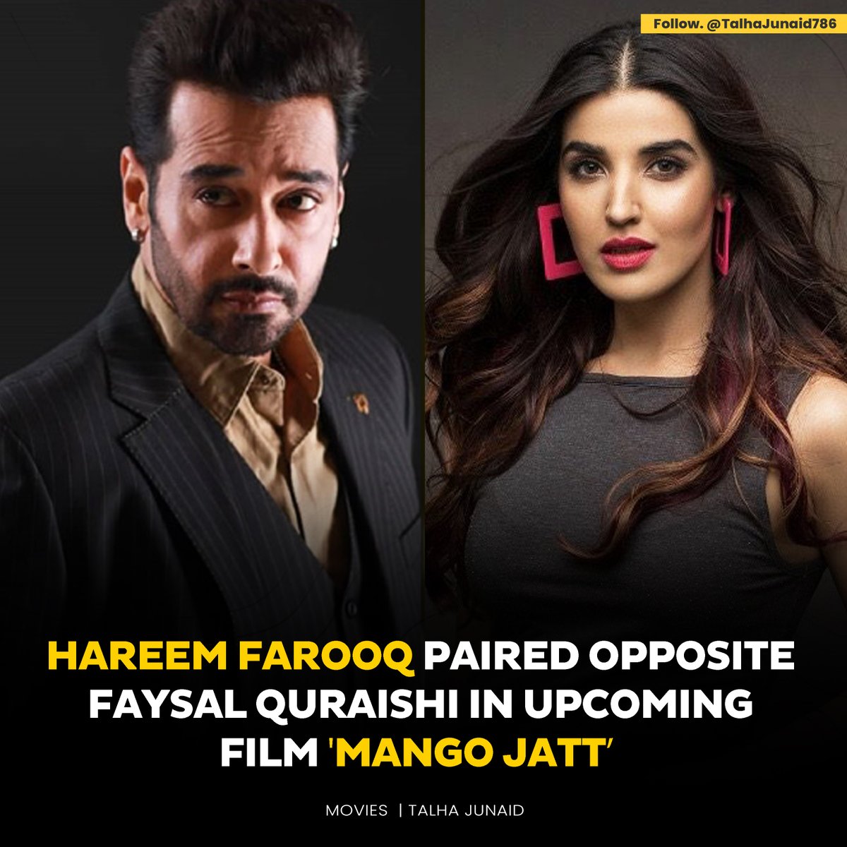 TalhaJunaid786's tweet photo. #CastUpdate 
Hareem Farooq makes a return on Big Screen after a gap of 5 years. She will be seen playing a lead role opposite Faysal Quraishi and this will be her first Punjabi Language Film.
The last time she was seen in the 2019 release 'Heer Maan Ja' opposite Ali Rehman Khan.
Mango Jatt is written and directed by Abu Aleeha and is slated for release later this year.
#HareemFarooq #FaysalQuraishi #MangoJatt #AbuAleeha #LPEntertainment #LollywoodPictures