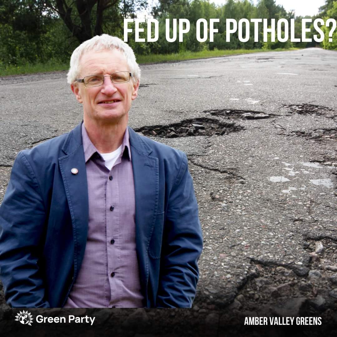 Are you fed up of pot holes? Derbyshire has one of the worse pothole records 
Gez Kinsella has been pressing the County Council to improve this record by repairing potholes properly the 1st time <a href="/Derbyshirecc/">Derbyshire CC</a> Please report issues via
derbyshire.gov.uk/transport-road…