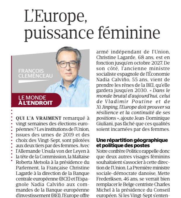 Sophie Iborra 🇫🇷🇪🇸🇪🇺🙋🏻♀️🙋🏻♂️ (@iborrasophie1) on Twitter photo Pilotée aux deux tiers par des femmes, l’Europe pourrait bien incarner la puissance féminine. À lire dans #LaTribuneDimanche 🗞️: Le monde à l’endroit de <a href="/Frclemenceau/">FRANCOIS CLEMENCEAU</a> 👉🏼 latribune.fr/economie/inter… Pilotée aux deux tiers par des femmes, l’Europe pourrait bien incarner la puissance féminine. À lire dans #LaTribuneDimanche 🗞️: Le monde à l’endroit de <a href="/Frclemenceau/">FRANCOIS CLEMENCEAU</a> 👉🏼 latribune.fr/economie/inter…